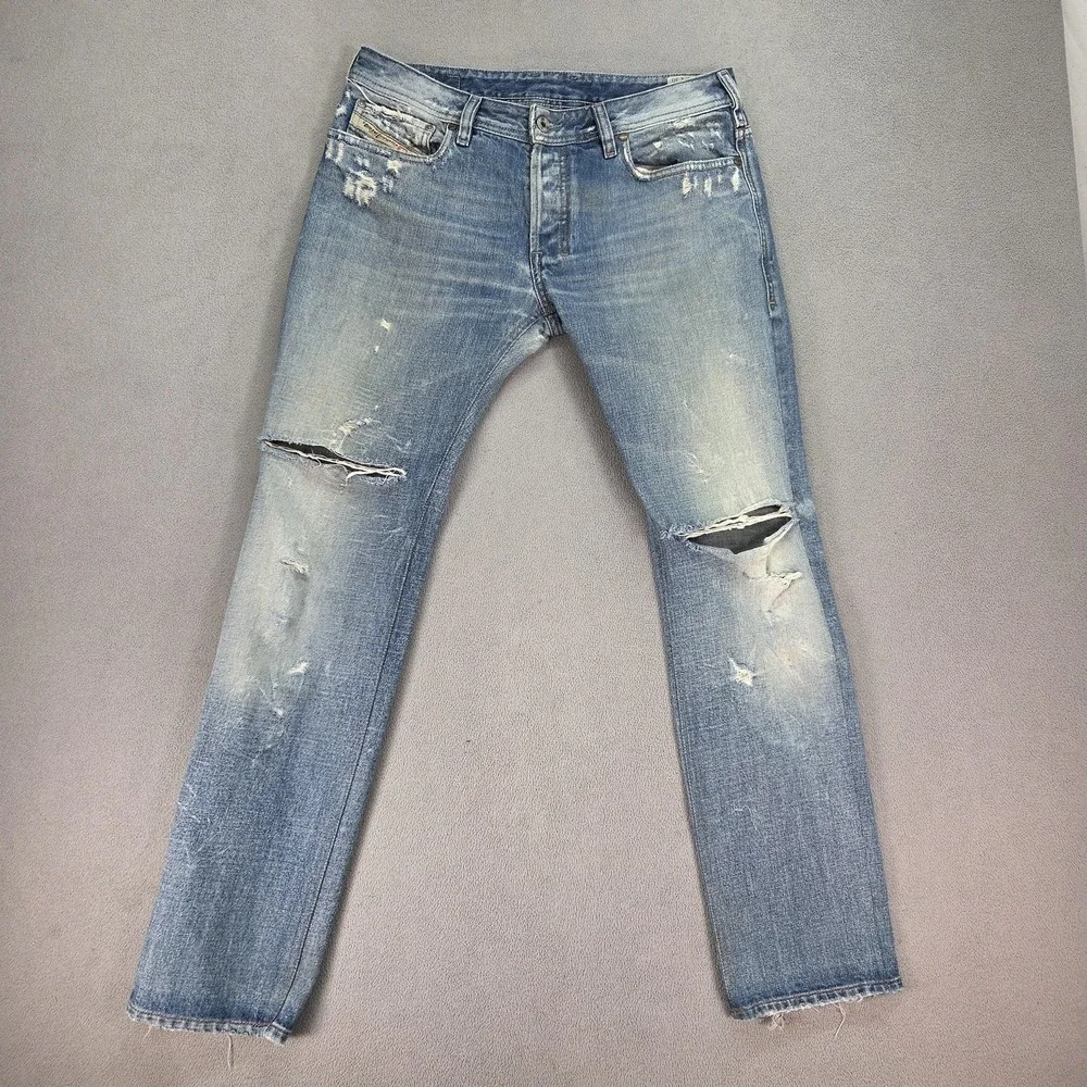 Diesel Zathan Jeans Mens Blue Denim Distressed Straight‎ Wash 0073Y Fits 32x30